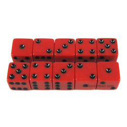KOP18345 Red Opaque Dice with Black Pips D6 16mm (5/8) Set of 10 (ONLINE ORDER ONLY)
