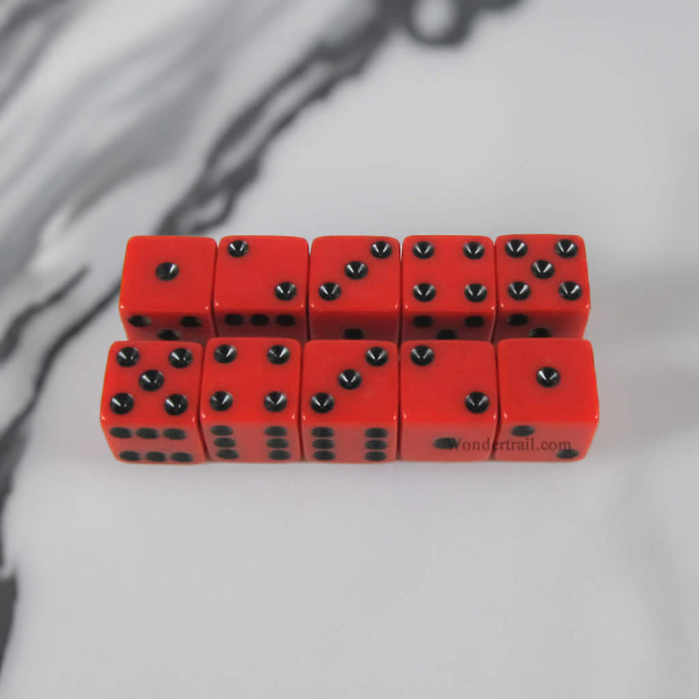 KOP18345 Red Opaque Dice with Black Pips D6 16mm (5/8) Set of 10 (ONLINE ORDER ONLY)