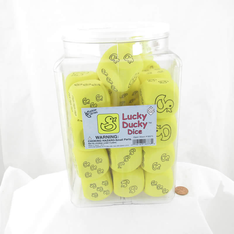 KOP18376 Lucky Duck Dice D6 Yellow with Black Duck Pips 40mm Pack of 36 (ONLINE ORDER ONLY)
