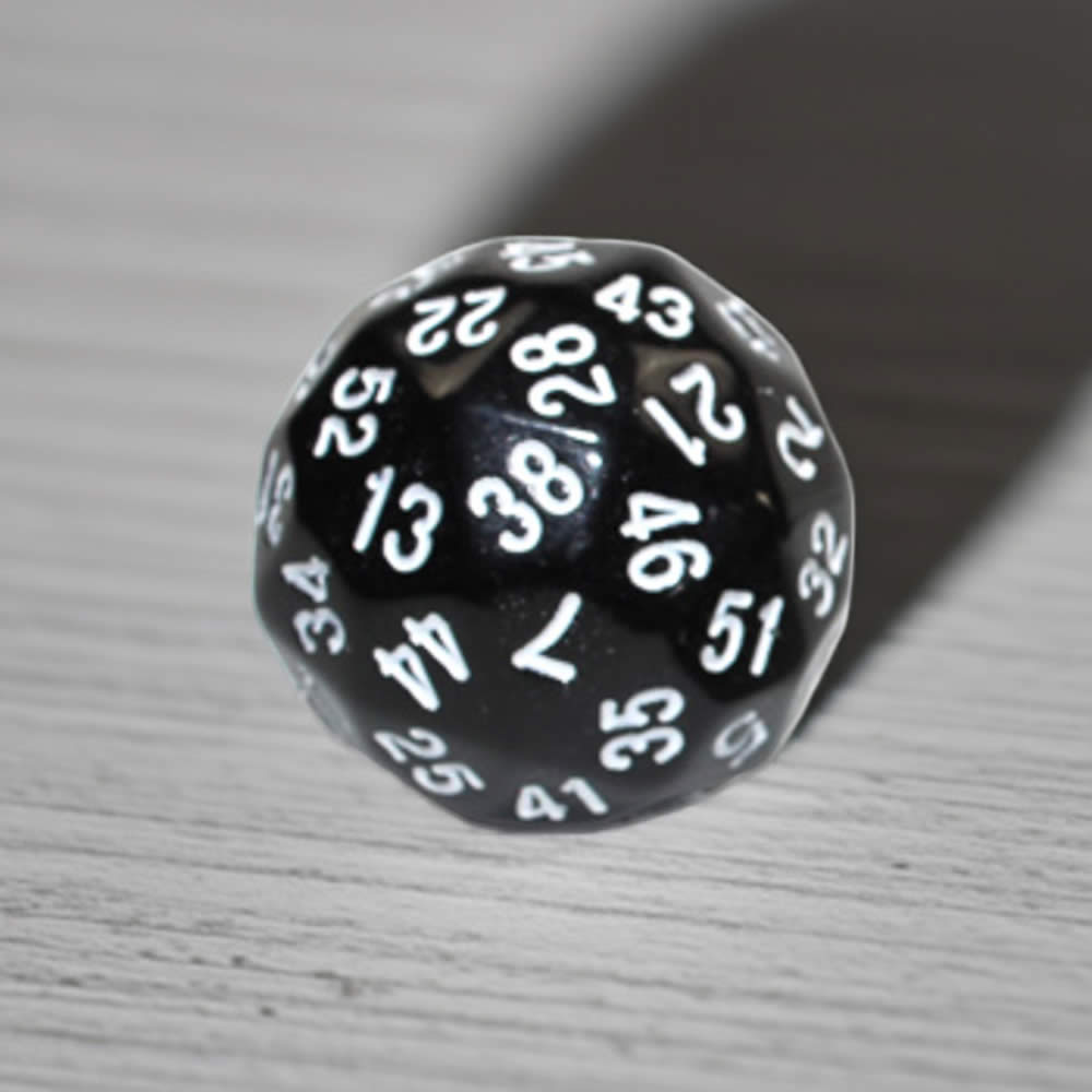 KOP18499 Black Opaque Dice with White Numbers D60 35mm (1.37in) Pack of 1 (ONLINE ORDER ONLY)