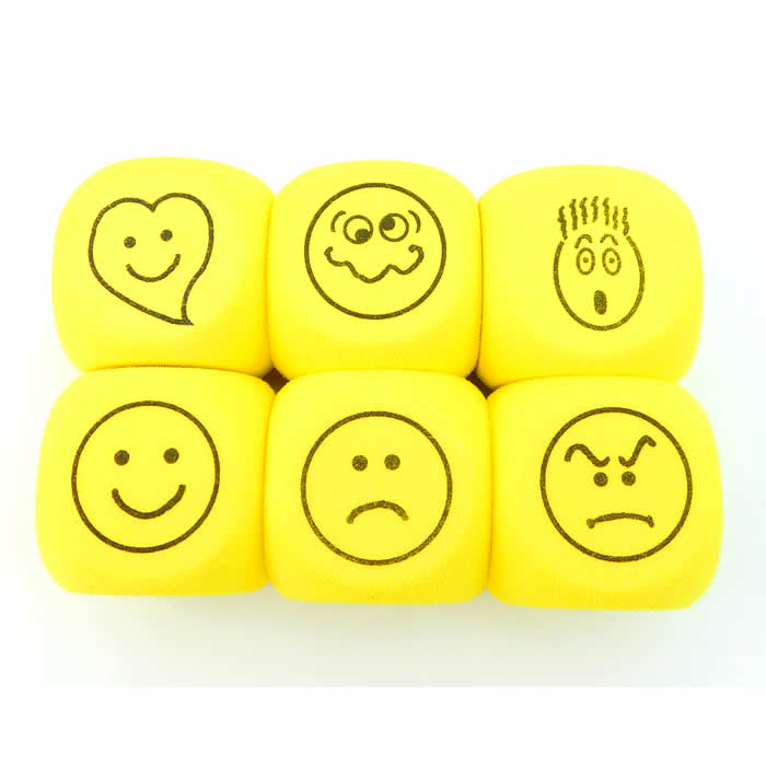 KOP18684 Foam Expression Dice Yellow with Black Faces 40mm Pack of 6 (ONLINE ORDER ONLY)
