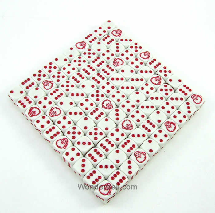 KOP18716 Santa Dice White Opaque Red Pips D6 16mm Bulk Pack of 100 (ONLINE ORDER ONLY)