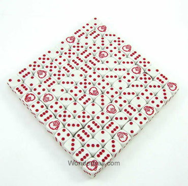 KOP18716 Santa Dice White Opaque Red Pips D6 16mm Bulk Pack of 100 (ONLINE ORDER ONLY)