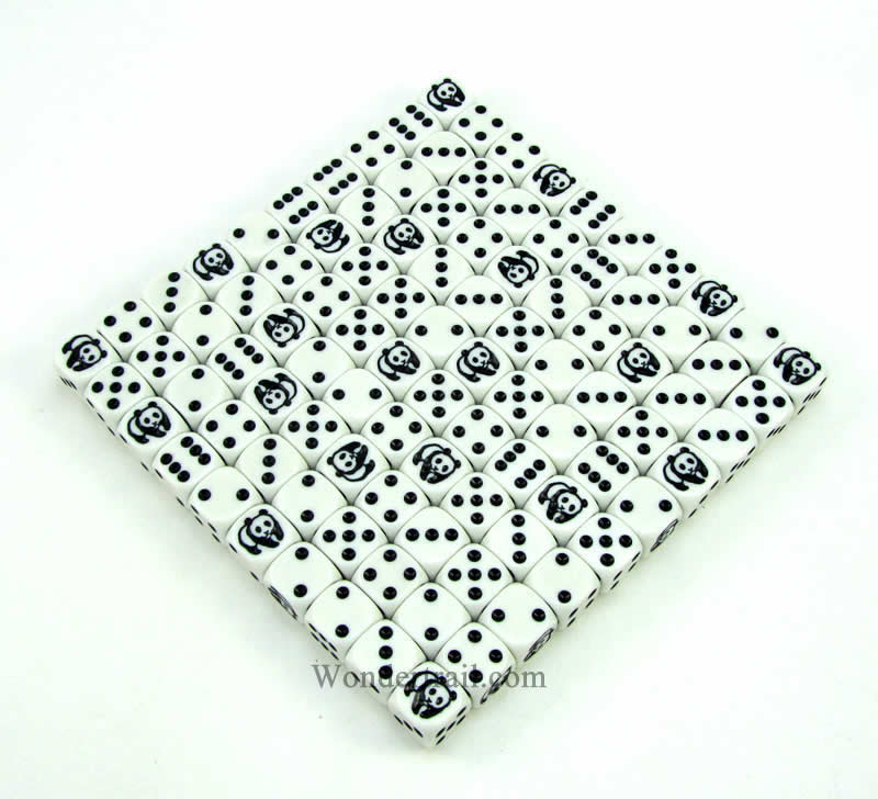KOP18719 Panda Dice White Opaque Black Pips D6 16mm Bulk Pack of 100 (ONLINE ORDER ONLY)