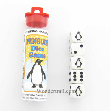 KOP18777 Penguin Dice Game White Opaque Dice with Black Pips D6 16mm (ONLINE ORDER ONLY)