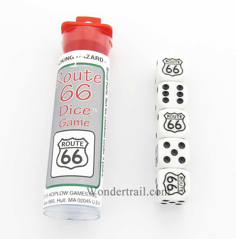 KOP18780 Route 66 Dice Game White Opaque Dice Black Pips D6 16mm (ONLINE ORDER ONLY)