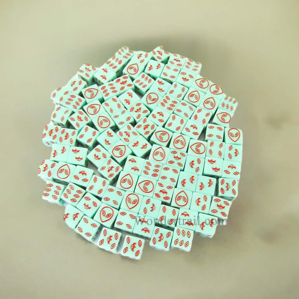 KOP18811 Green Alien Glow in the Dark Dice with Red Aliens D6 16mm (5/8in) Bulk Pack of 100 Dice (ONLINE ORDER ONLY)