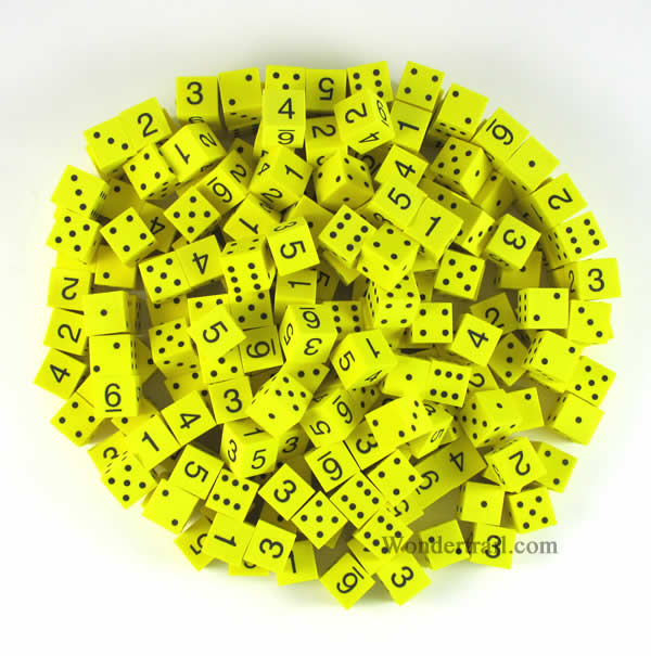 KOP18924 Yellow Math Foam Dice Spots and Numbers D6 16mm (5/8in) Pack of 200 (ONLINE ORDER ONLY)