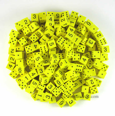 KOP18924 Yellow Math Foam Dice Spots and Numbers D6 16mm (5/8in) Pack of 200 (ONLINE ORDER ONLY)