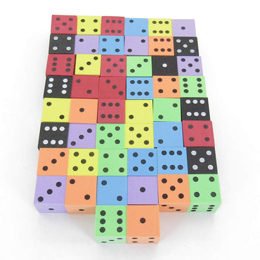 KOP18928 Assorted Opaque Foam Dice Dots D6 25mm (1in) Bulk Pack of 50 (ONLINE ORDER ONLY)