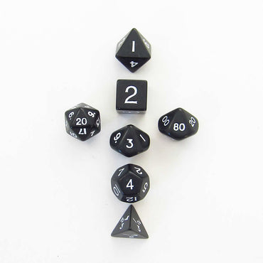 KOP18982 Black Opaque Mini Dice With White Numbers 10mm (3/8in) Set of 7 (ONLINE ORDER ONLY)