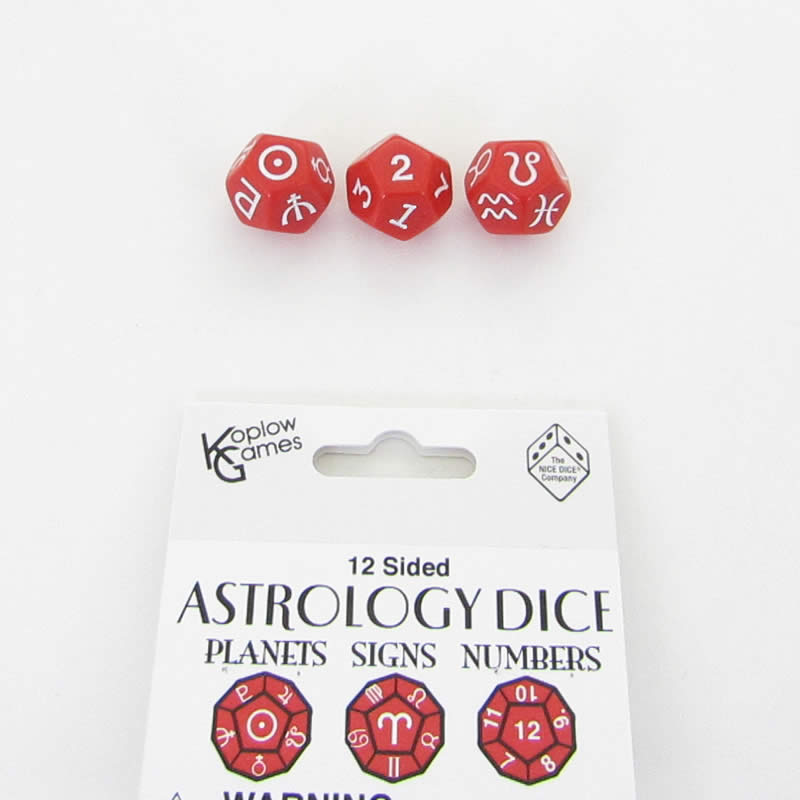 KOP19073 Red Astrology Dice Planets and Signs and Numbers Pack of 3 (ONLINE ORDER ONLY)