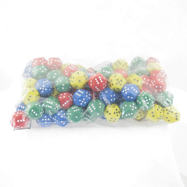 KOP19240 Assorted Color Dice with Pips 1-6 Twice D12 16mm (5/8in) Pack of 100 Dice (ONLINE ORDER ONLY)
