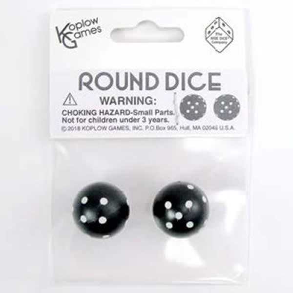 KOP19367 Black Round Dice with White Pips D6 22mm (7/8in) Pack of 2 (ONLINE ORDER ONLY)