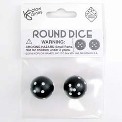 KOP19367 Black Round Dice with White Pips D6 22mm (7/8in) Pack of 2 (ONLINE ORDER ONLY)