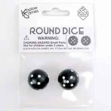 KOP19367 Black Round Dice with White Pips D6 22mm (7/8in) Pack of 2 (ONLINE ORDER ONLY)