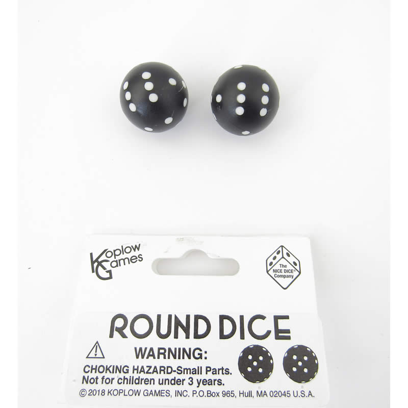 KOP19367 Black Round Dice with White Pips D6 22mm (7/8in) Pack of 2 (ONLINE ORDER ONLY)