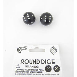 KOP19367 Black Round Dice with White Pips D6 22mm (7/8in) Pack of 2 (ONLINE ORDER ONLY)