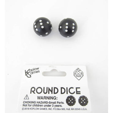 KOP19367 Black Round Dice with White Pips D6 22mm (7/8in) Pack of 2 (ONLINE ORDER ONLY)