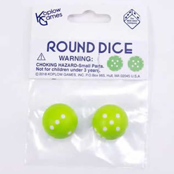 KOP19368 Green Round Dice with White Pips D6 22mm (7/8in) Pack of 2 (ONLINE ORDER ONLY)