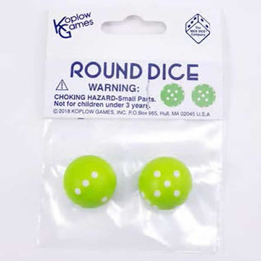 KOP19368 Green Round Dice with White Pips D6 22mm (7/8in) Pack of 2 (ONLINE ORDER ONLY)