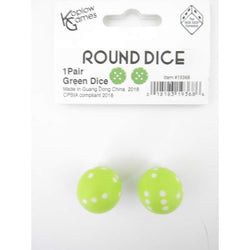 KOP19368 Green Round Dice with White Pips D6 22mm (7/8in) Pack of 2 (ONLINE ORDER ONLY)