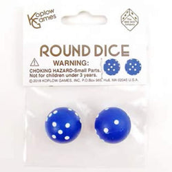 KOP19369 Navy Round Dice with White Pips D6 22mm (7/8in) Pack of 2 (ONLINE ORDER ONLY)