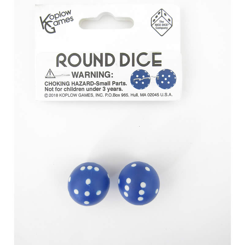KOP19369 Navy Round Dice with White Pips D6 22mm (7/8in) Pack of 2 (ONLINE ORDER ONLY)