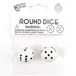 KOP19371 White Round Dice with Black Pips D6 22mm (7/8in) Pack of 2 (ONLINE ORDER ONLY)