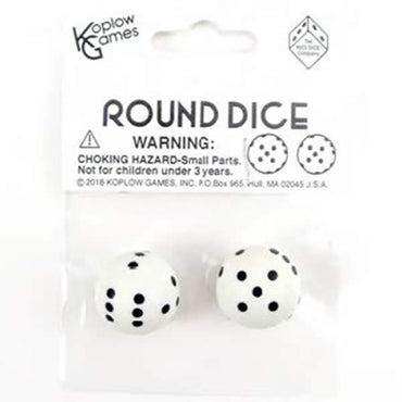 KOP19371 White Round Dice with Black Pips D6 22mm (7/8in) Pack of 2 (ONLINE ORDER ONLY)