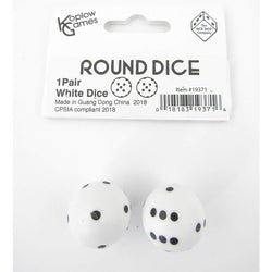 KOP19371 White Round Dice with Black Pips D6 22mm (7/8in) Pack of 2 (ONLINE ORDER ONLY)