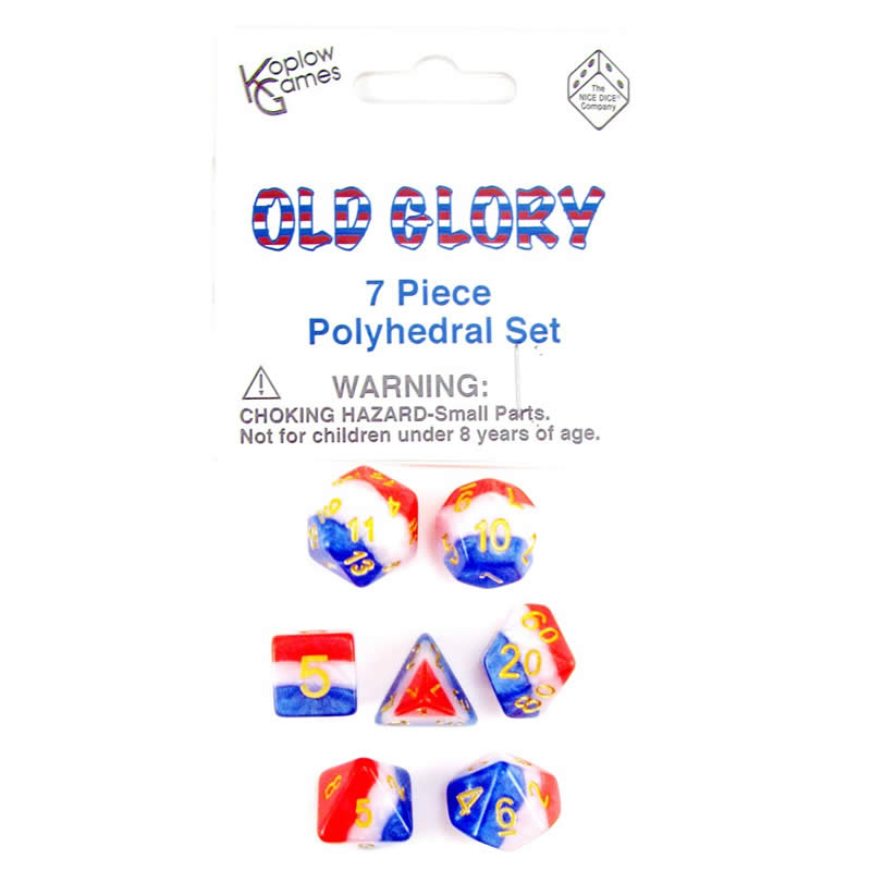 KOP19413 Old Glory Layered Dice Gold Colored Numbers 16mm Set of 7 (ONLINE ORDER ONLY)
