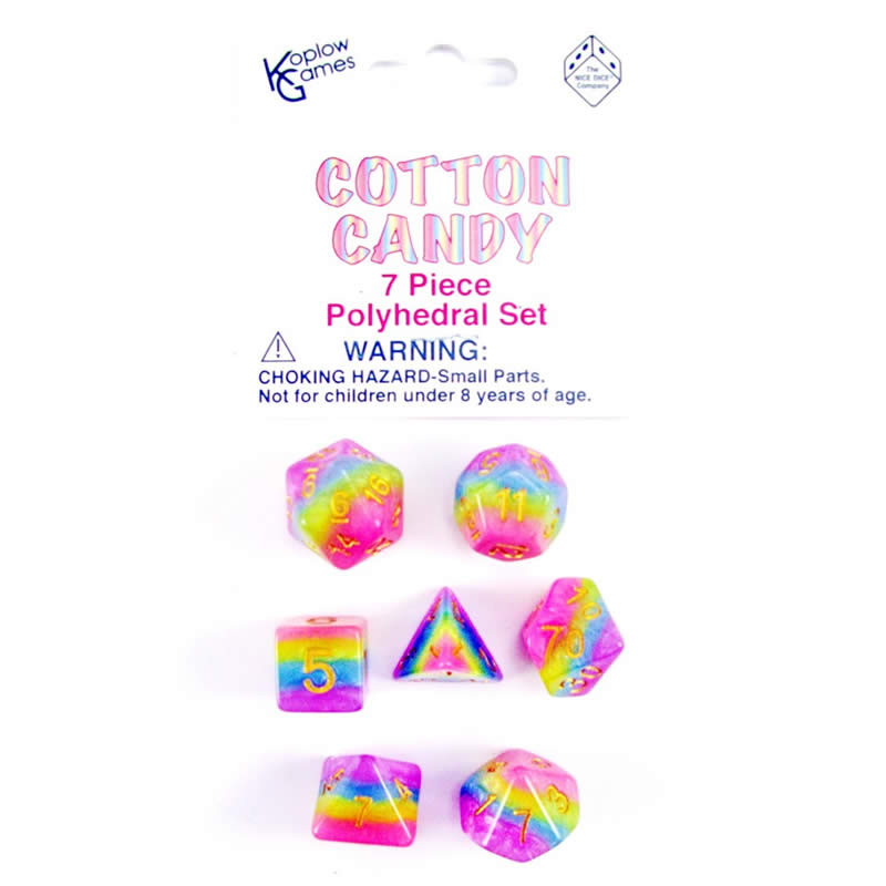 KOP19417 Cotton Candy Layered Dice Gold Colored Numbers 16mm Set of 7 (ONLINE ORDER ONLY)