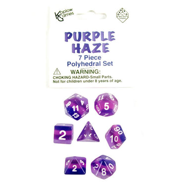 KOP19418 Purple Haze Layered Dice White Colored Numbers 16mm Set of 7 (ONLINE ORDER ONLY)