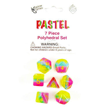 KOP19419 Pastel Layered Dice Gold Colored Numbers 16mm Set of 7 (ONLINE ORDER ONLY)