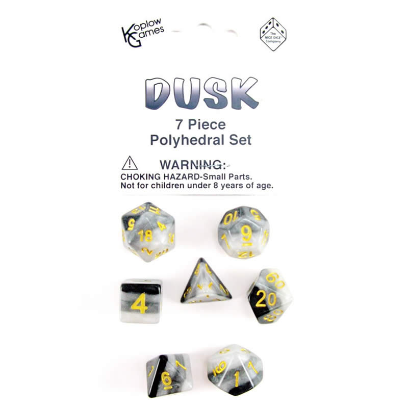 KOP19420 Dusk Layered Dice Gold Colored Numbers 16mm Set of 7 (ONLINE ORDER ONLY)