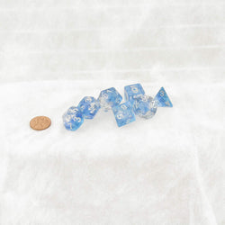 KOP19528 Mint Blue Layered Dice with Silver Colored Numbers 16mm (5/8in) Set of 7 (ONLINE ORDER ONLY)