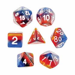KOP19536 Sunset Layered Dice with White Colored Numbers 16mm (5/8in) Set of 7 (ONLINE ORDER ONLY)