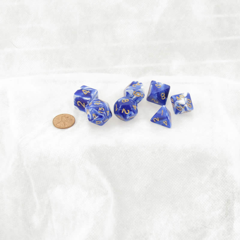 KOP19646 Wedgewood Layered Dice with Gold Colored Numbers 16mm (5/8in) Set of 7 (ONLINE ORDER ONLY)