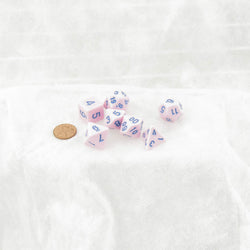 KOP19720 Pink Opaque Dice with Blue Colored Numbers 16mm (5/8in) Set of 7 (ONLINE ORDER ONLY)