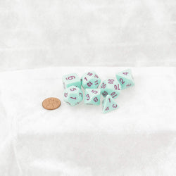 KOP19724 Mint Opaque Dice with Pink Colored Numbers 16mm (5/8in) Set of 7 (ONLINE ORDER ONLY)