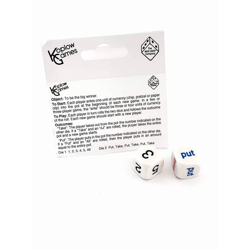 KOP19783 Put and Take Dice Game D6 16mm (5/8in) Pack of 2 Dice Koplow Games (ONLINE ORDER ONLY)