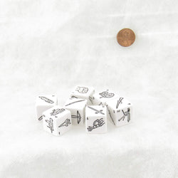 KOP20091 Weapons Dice White with Black Weapons Symbols D6 19mm (3/4in) Set of 7 Dice (ONLINE ORDER ONLY)