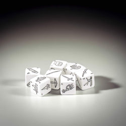 KOP20091 Weapons Dice White with Black Weapons Symbols D6 19mm (3/4in) Set of 7 Dice (ONLINE ORDER ONLY)