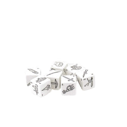 KOP20091 Weapons Dice White with Black Weapons Symbols D6 19mm (3/4in) Set of 7 Dice (ONLINE ORDER ONLY)