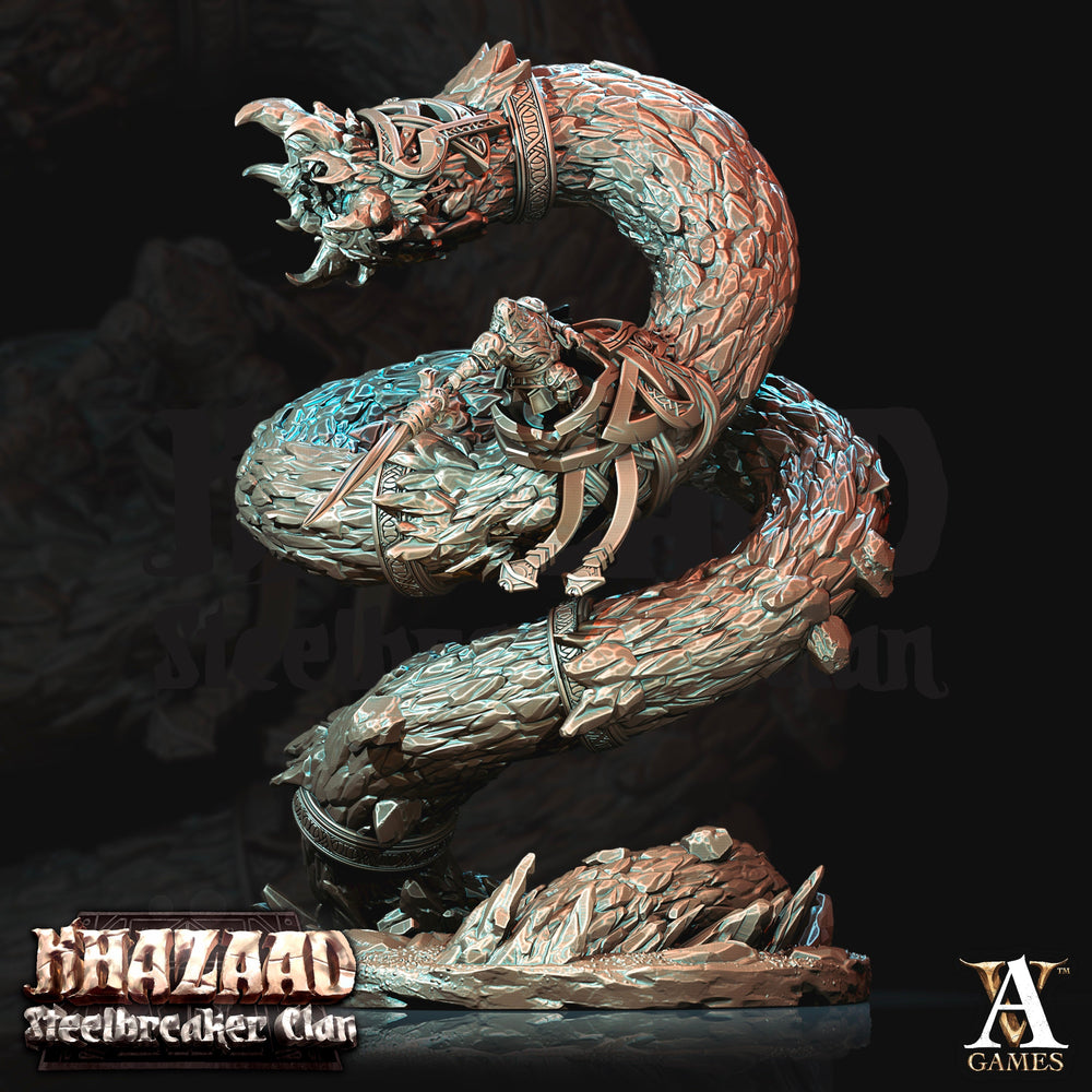 3D Printed Archvillain Games Khazaad Steelbreaker Clan - Stone Worm with Rider 28mm 32mm D&D (Online Only)