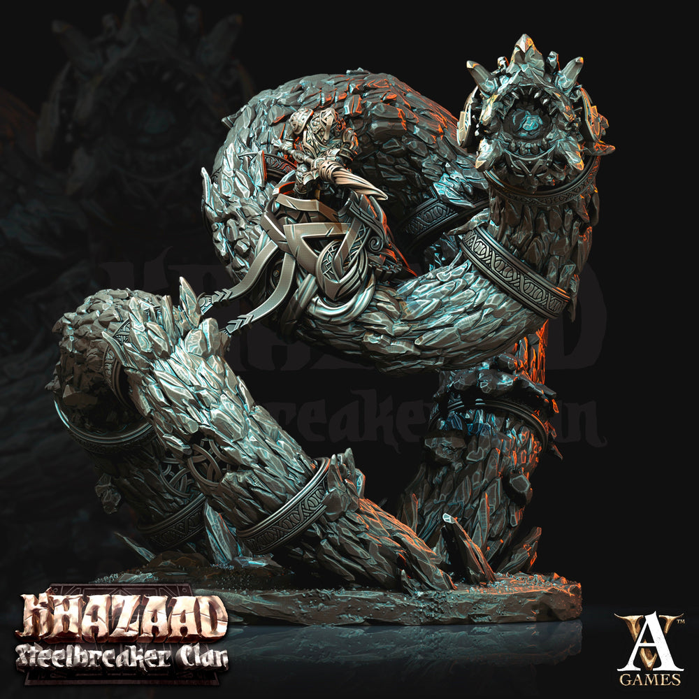 3D Printed Archvillain Games Khazaad Steelbreaker Clan - Stone Worm with Rider 28mm 32mm D&D (Online Only)