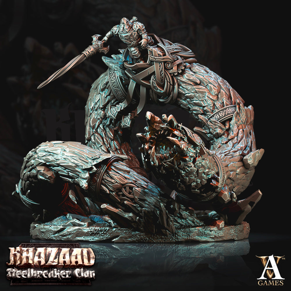 3D Printed Archvillain Games Khazaad Steelbreaker Clan - Stone Worm with Rider 28mm 32mm D&D (Online Only)