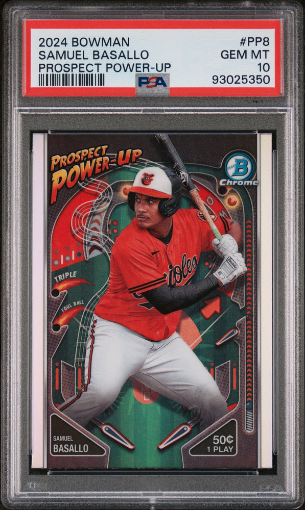 Graded 2024 Topps Bowman Samuel Basallo #PP8 Prospect Power Up Rookie RC Baseball Card PSA 10 Gem Mint (ONLINE ORDER ONLY)