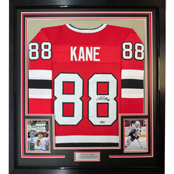 Framed Facsimile Autographed Patrick Kane 35x39 Chicago Red Reprint Laser Auto Hockey Jersey (ONLINE ORDER ONLY)